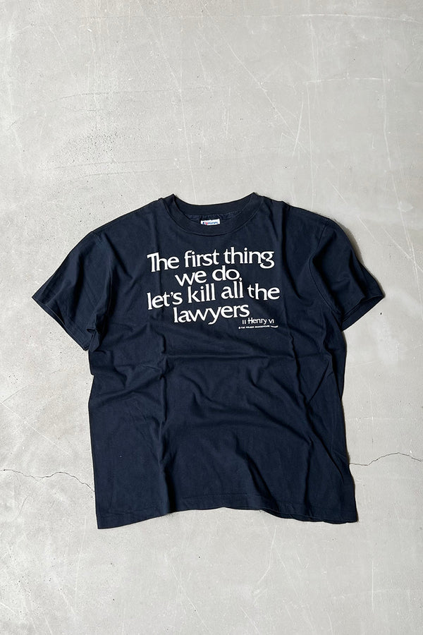 MADE IN USA 80'S SHAKESPEARE MESSAGE T-SHIRT / BLACK [SIZE: L USED]