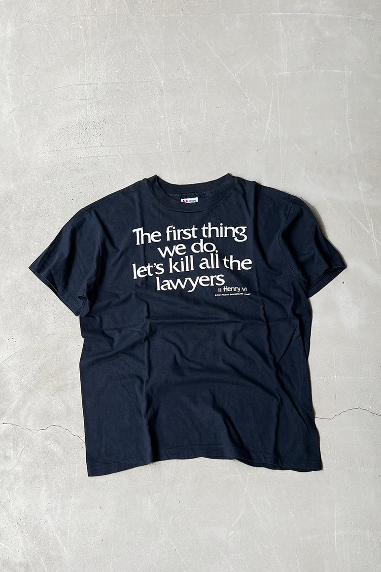 MADE IN USA 80'S SHAKESPEARE MESSAGE T-SHIRT / BLACK [SIZE: L  USED]