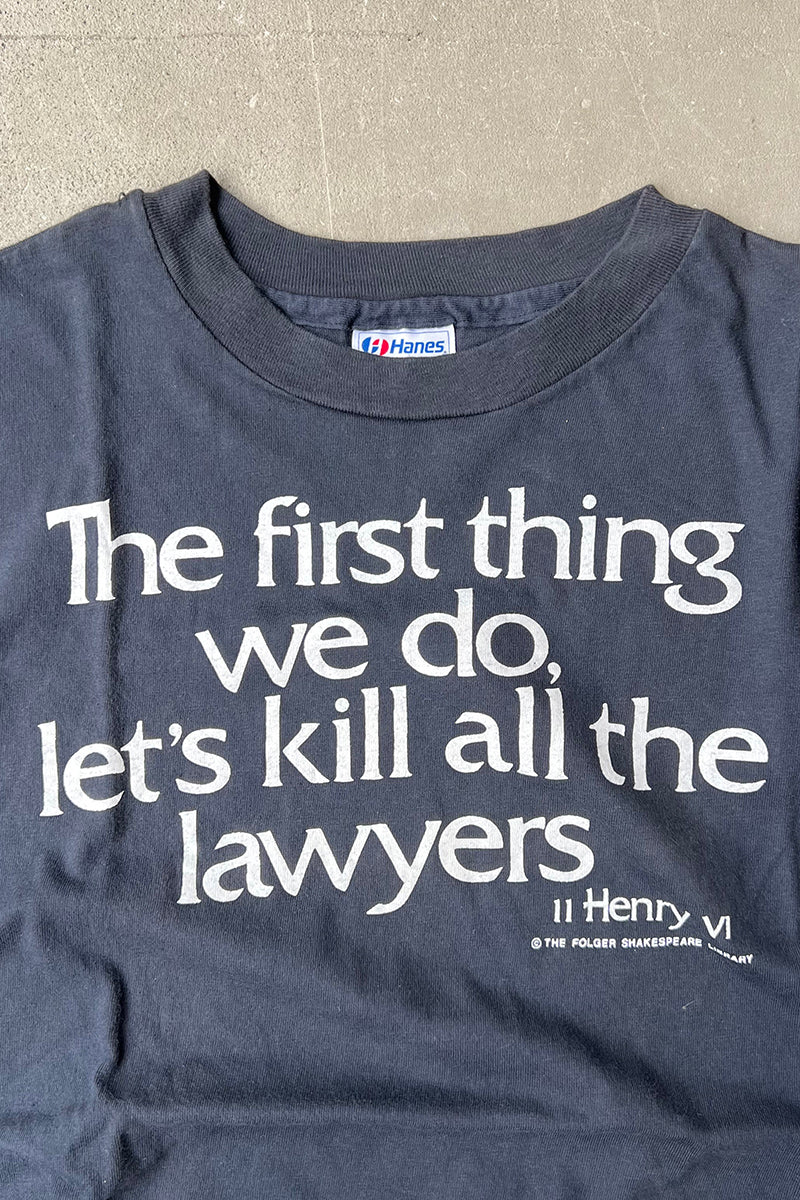 MADE IN USA 80'S SHAKESPEARE MESSAGE T-SHIRT / BLACK [SIZE: L USED]
