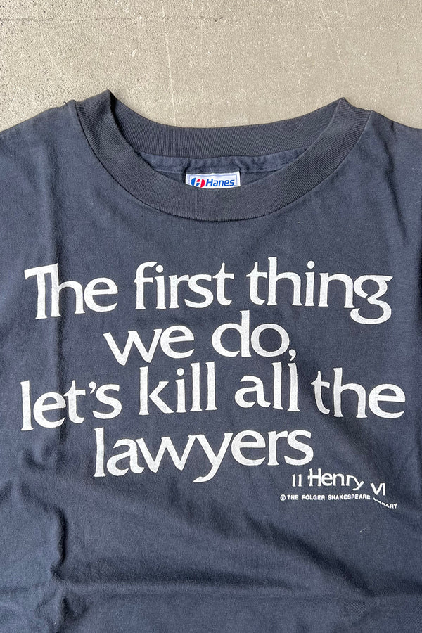 MADE IN USA 80'S SHAKESPEARE MESSAGE T-SHIRT / BLACK [SIZE: L USED]