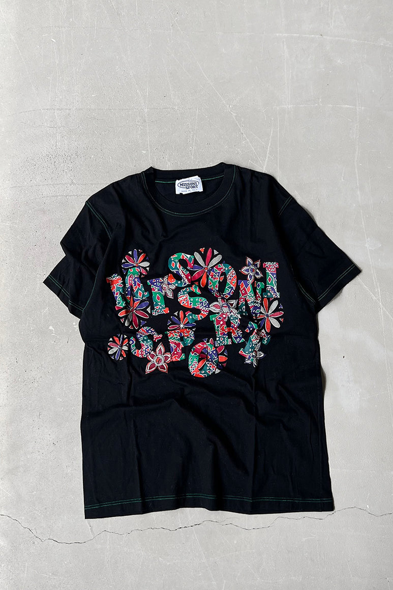 MADE IN ITALY 90'S MULCH PRINT T-SHIRT  / BLACK [SIZE: M USED]