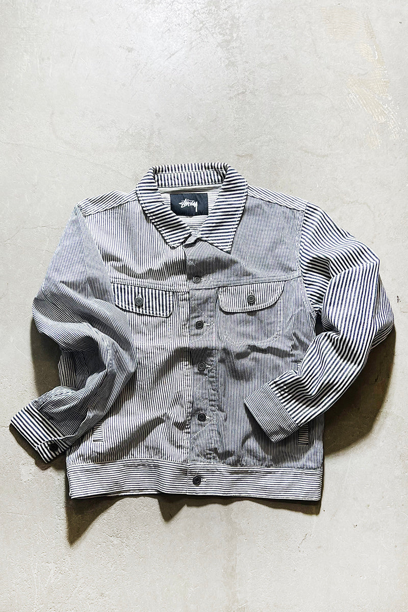STUSSY | MULTI HICKORY STRIPE DENIM TRACKER JACKET – STOCK ORIGINALS
