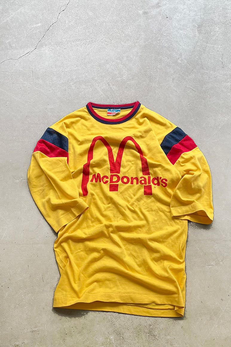 MADE IN USA 80'S MCDONALD'S RUGBY T-SHIRT / YELLOW [SIZE: S USED]