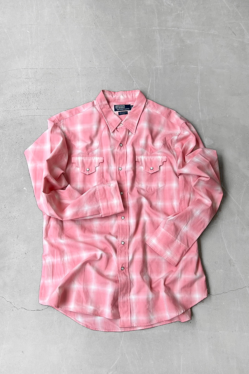 90'S L/S VISCOSE WOOL WESTERN SHIRT / PINK	[SIZE: XL USED]