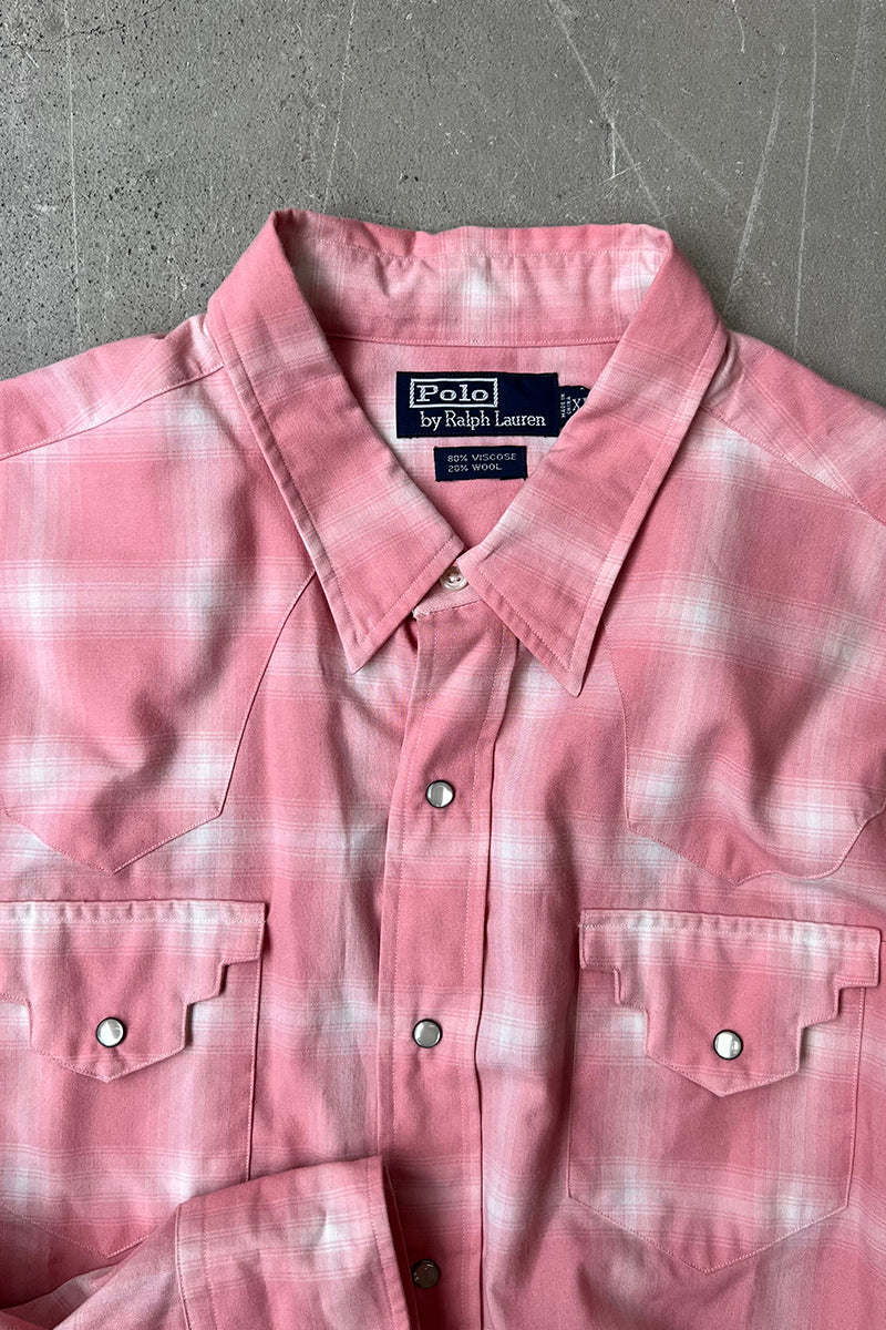 90'S L/S VISCOSE WOOL WESTERN SHIRT / PINK	[SIZE: XL USED]