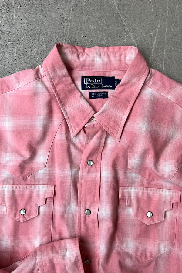 90'S L/S VISCOSE WOOL WESTERN SHIRT / PINK	[SIZE: XL USED]