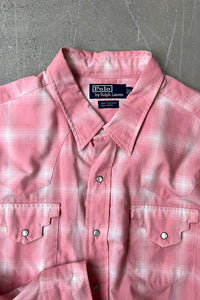 90'S L/S VISCOSE WOOL WESTERN SHIRT / PINK	[SIZE: XL USED]
