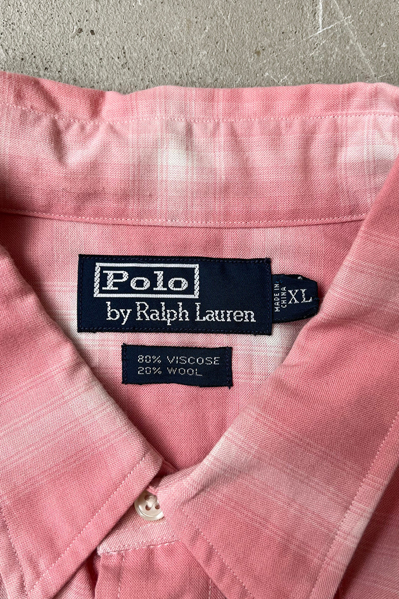 90'S L/S VISCOSE WOOL WESTERN SHIRT / PINK	[SIZE: XL USED]