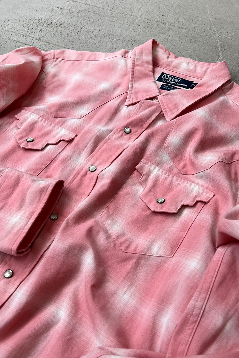 90'S L/S VISCOSE WOOL WESTERN SHIRT / PINK	[SIZE: XL USED]