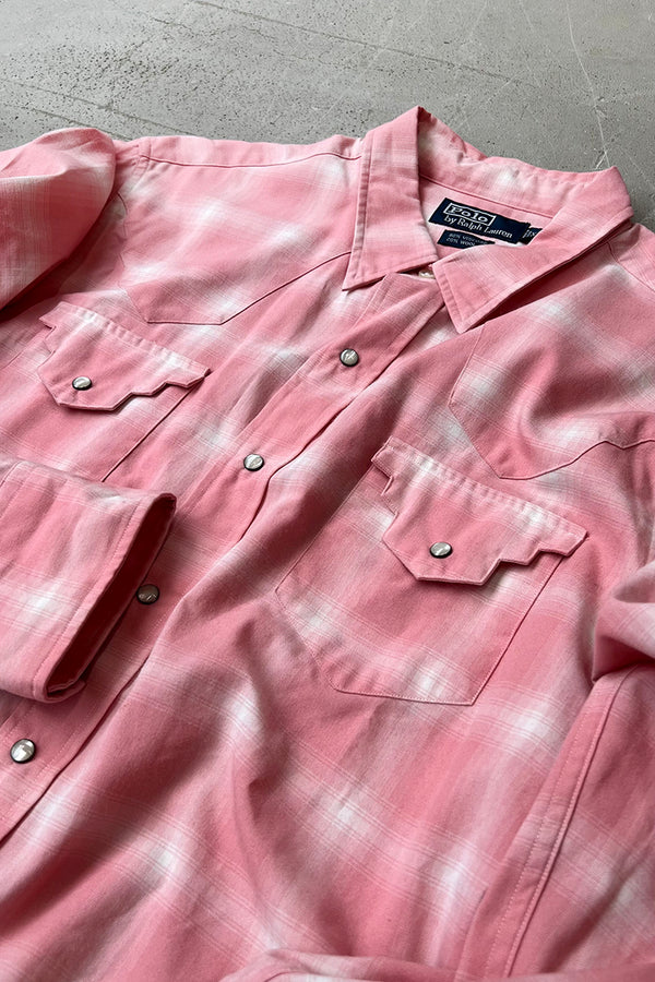 90'S L/S VISCOSE WOOL WESTERN SHIRT / PINK	[SIZE: XL USED]