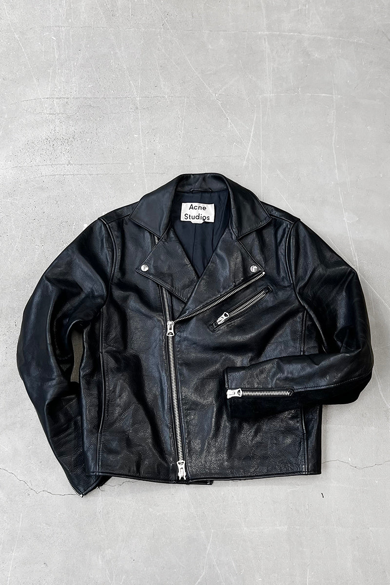 MADE IN TURKEY LEATHER RIDERS JACKET / BLACK [SIZE: 50 USED]