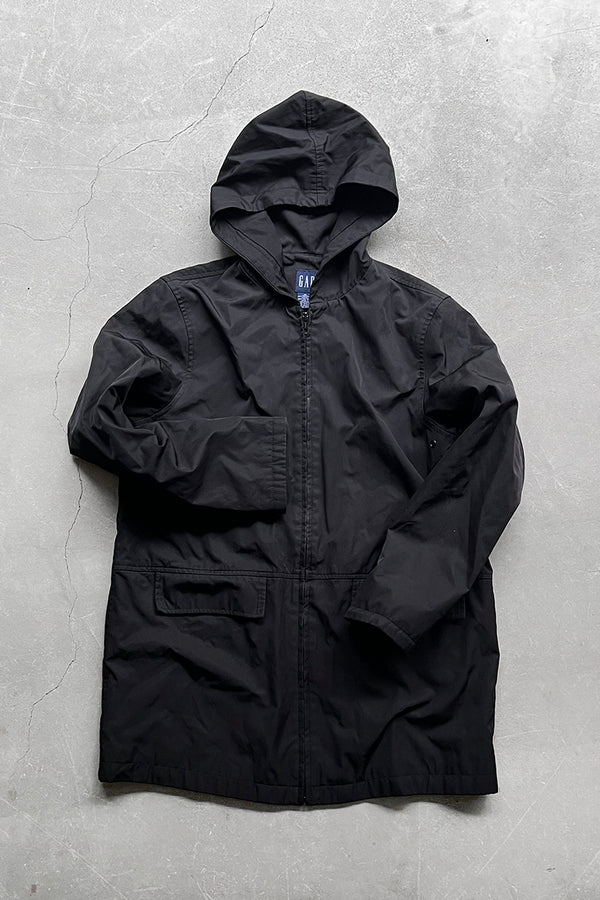 Y2K 00'S NYLON ZIP HOODIE JACKET / BLACK [SIZE: M USED]