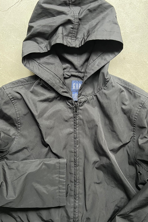 Y2K 00'S NYLON ZIP HOODIE JACKET / BLACK [SIZE: M USED]