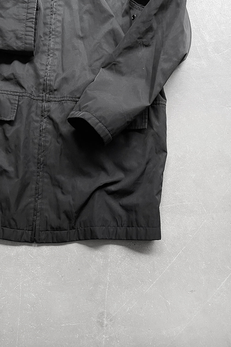 Y2K 00'S NYLON ZIP HOODIE JACKET / BLACK [SIZE: M USED]