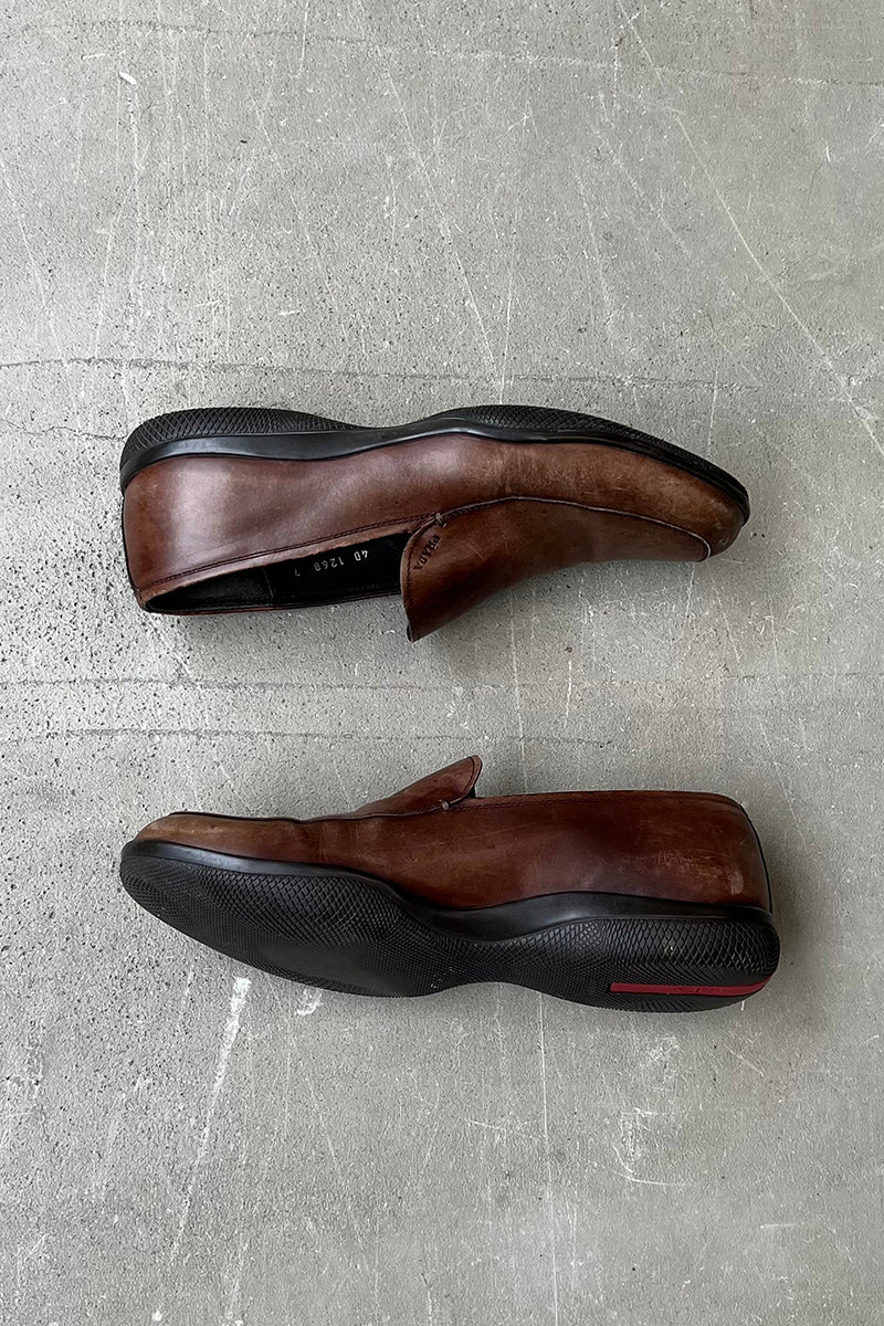 MADE IN ITALY LEATHER LOAFERS / BROWN [SIZE: US7.5 (approx. 25.5cm) USED]