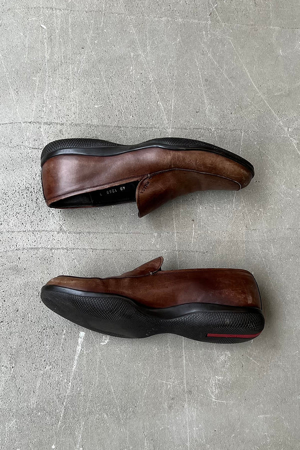 MADE IN ITALY LEATHER LOAFERS / BROWN [SIZE: US7.5(25.5cm相当) USED]