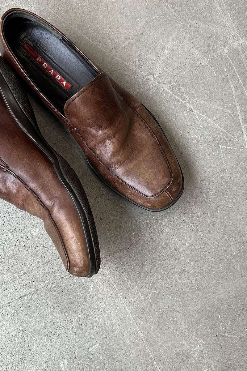 MADE IN ITALY LEATHER LOAFERS / BROWN [SIZE: US7.5 (approx. 25.5cm) USED]