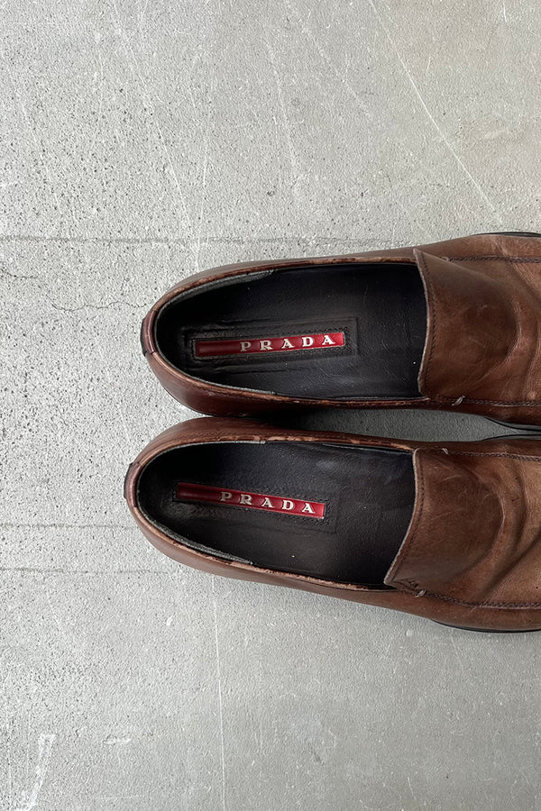 MADE IN ITALY LEATHER LOAFERS / BROWN [SIZE: US7.5(25.5cm相当) USED]