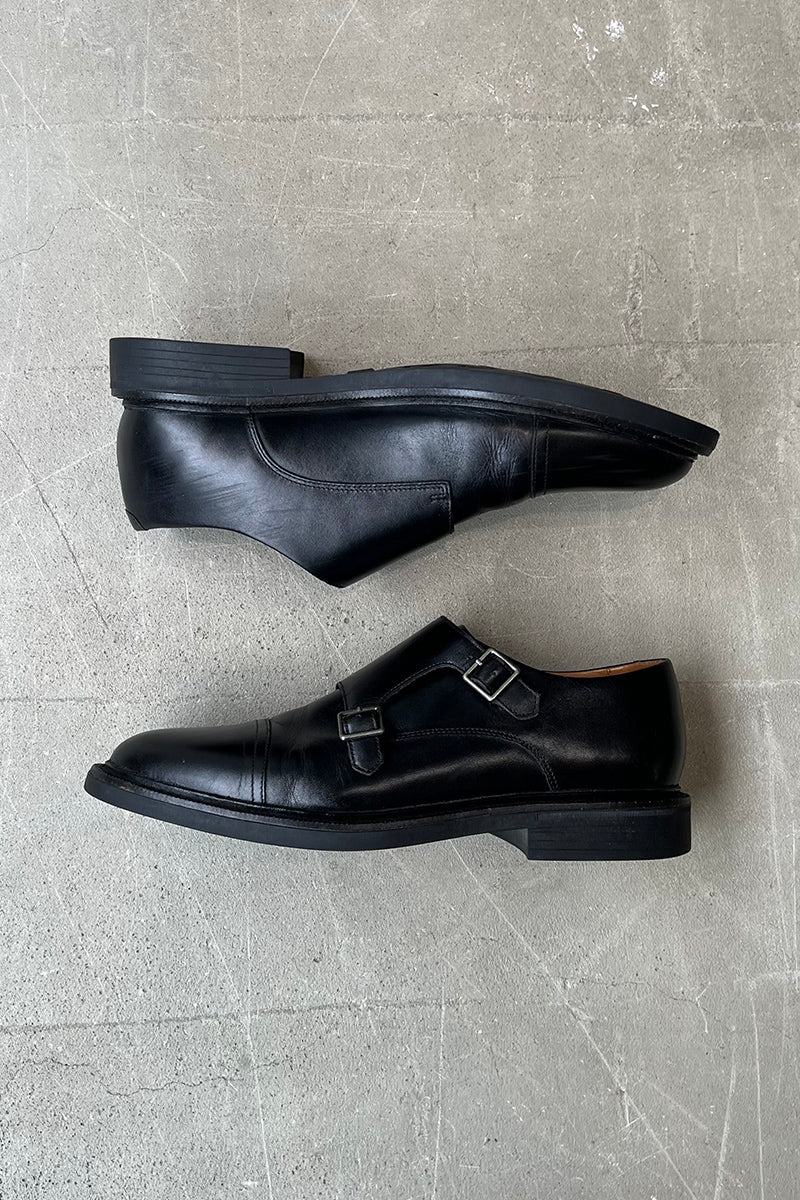 DOUBLE MONK STRAP LEATHER SHOES / BLACK [SIZE: US9.5 (27.5cm equivalent) USED]