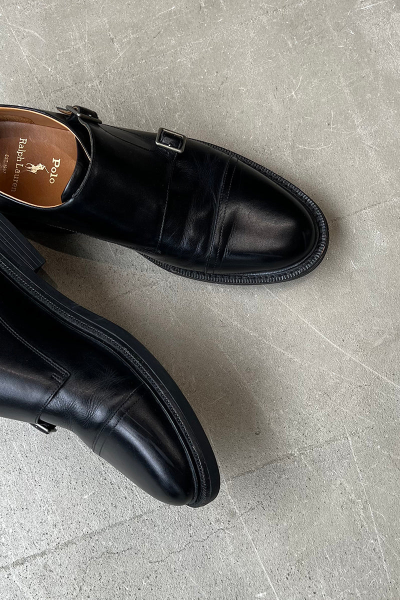 DOUBLE MONK STRAP LEATHER SHOES / BLACK [SIZE: US9.5 (27.5cm equivalent) USED]