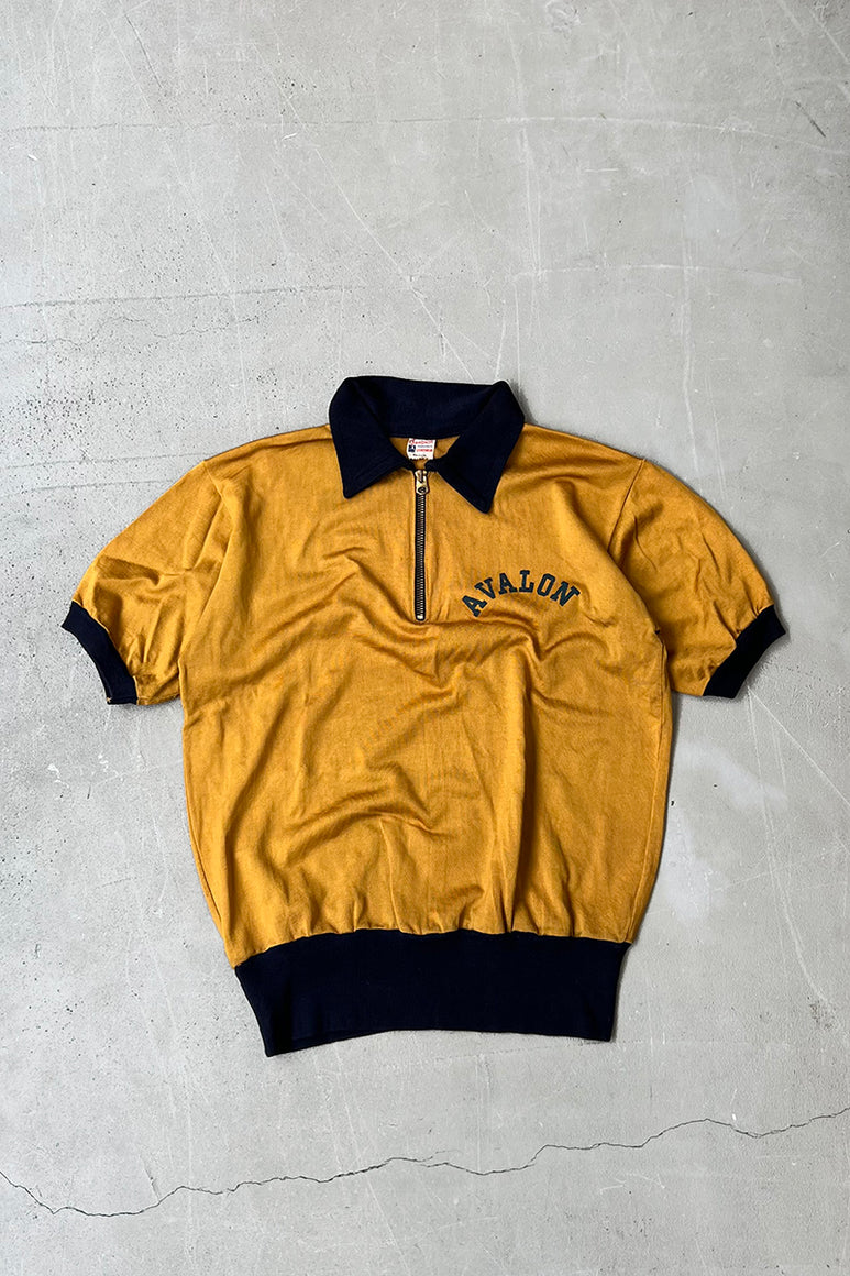 MADE IN USA 60'S RUNNERS TAG HALF ZIP POLO SHIRT / YELLOW [SIZE: M USED]