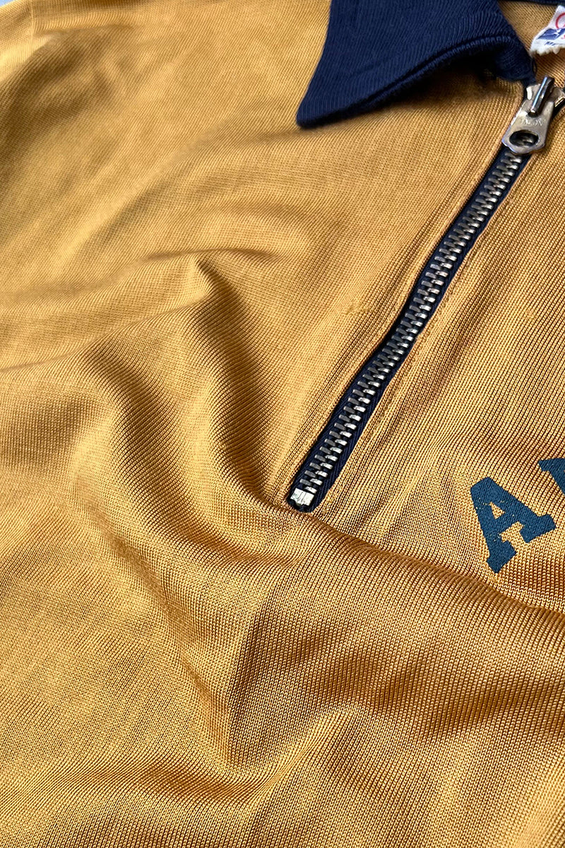 MADE IN USA 60'S RUNNERS TAG HALF ZIP POLO SHIRT / YELLOW [SIZE: M USED]