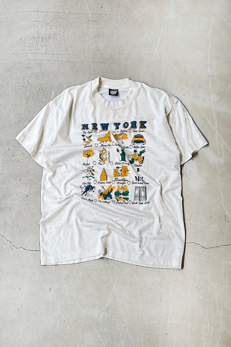 MADE IN USA 90'S NEW YORK T-SHIRT / WHITE [SIZE: L USED]