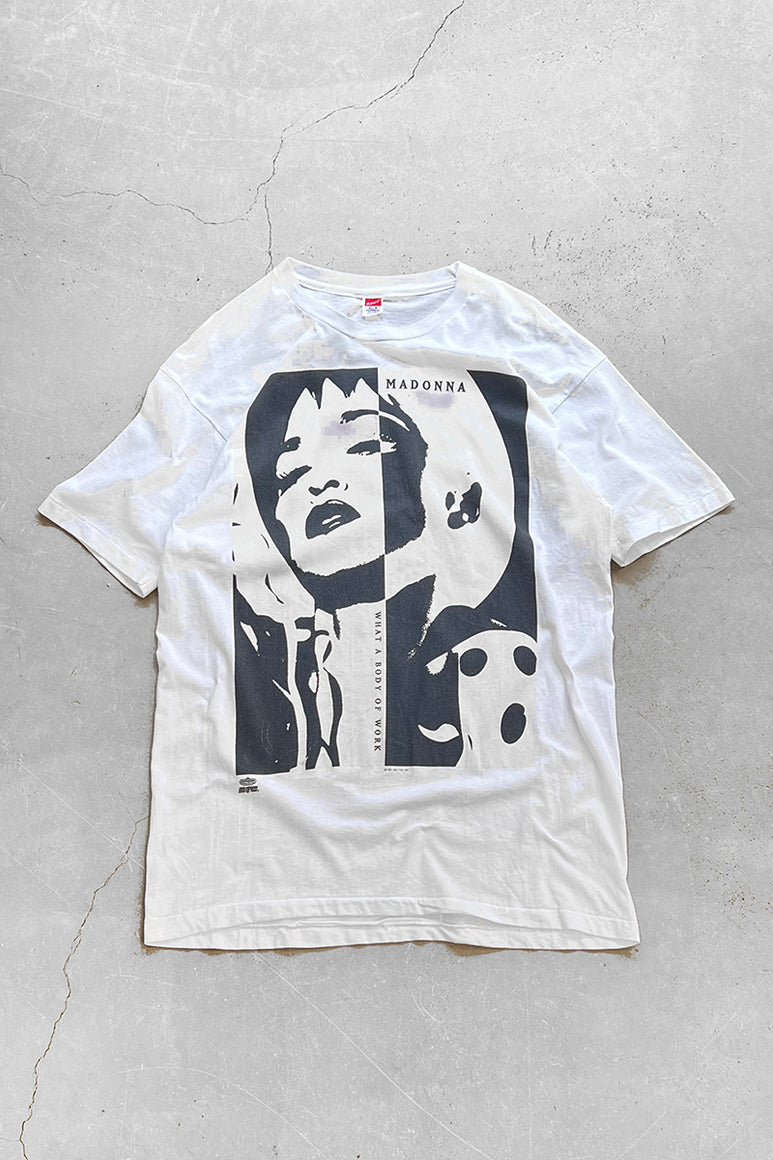 MADE IN USA 91'S MADONNA WHAT ABODY OF WORK T-SHIRT / WHITE [SIZE: XL USED]