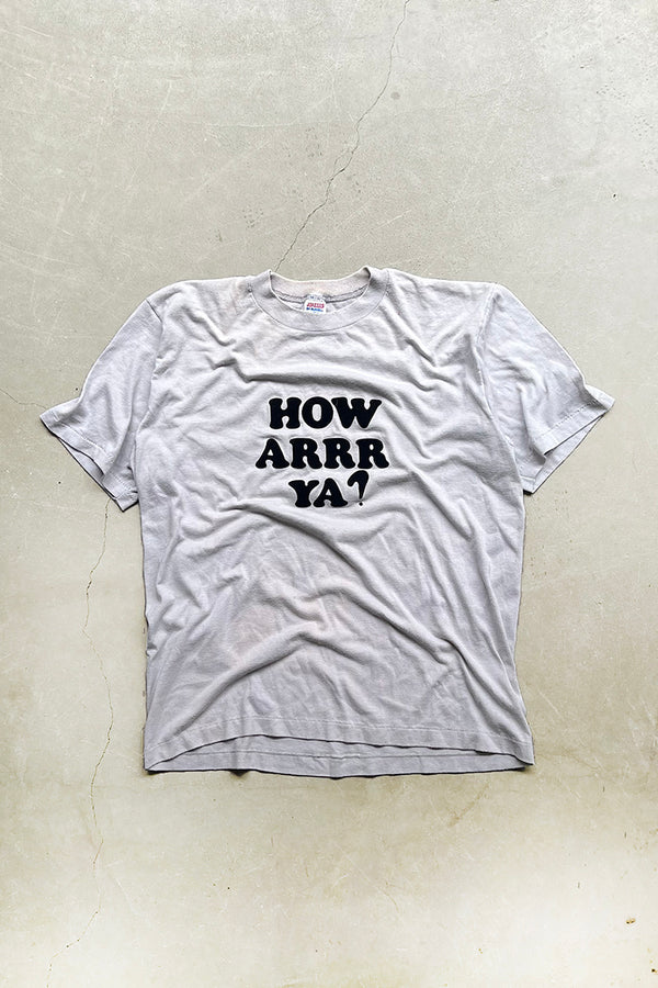 MADE IN USA 80'S HOW ARRR YA? MESSAGE T-SHIRT / GREY [SIZE: L USED]