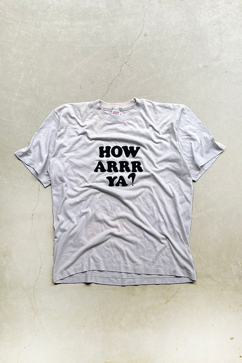 MADE IN USA 80'S HOW ARRR YA? MESSAGE T-SHIRT / GREY [SIZE: L USED]