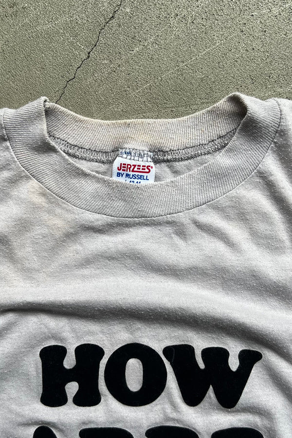 MADE IN USA 80'S HOW ARRR YA? MESSAGE T-SHIRT / GREY [SIZE: L USED]