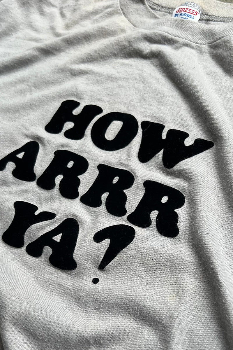 MADE IN USA 80'S HOW ARRR YA? MESSAGE T-SHIRT / GREY [SIZE: L USED]