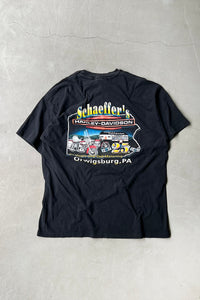 MADE IN USA 92'SSCHAEFFER'S PRINT T-SHIRT / BLACK [SIZE: XL USED]