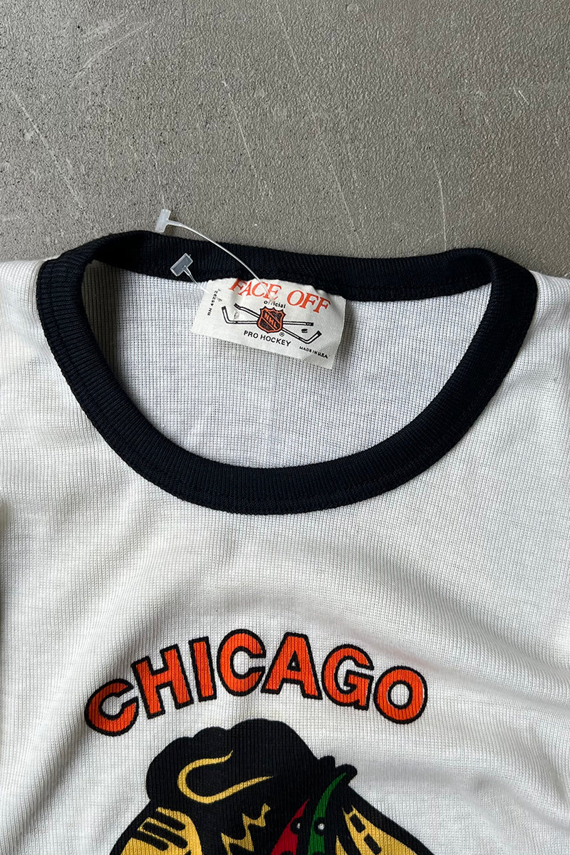 MADE IN USA 80'S L/S HOCKEY T-SHIRT / WHITE [SIZE: L DEADSTOCK/NOS]