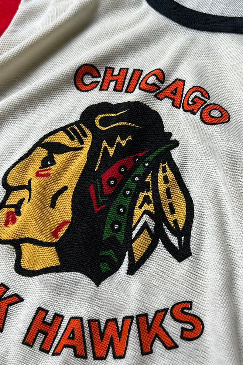 MADE IN USA 80'S L/S HOCKEY T-SHIRT / WHITE [SIZE: L DEADSTOCK/NOS]