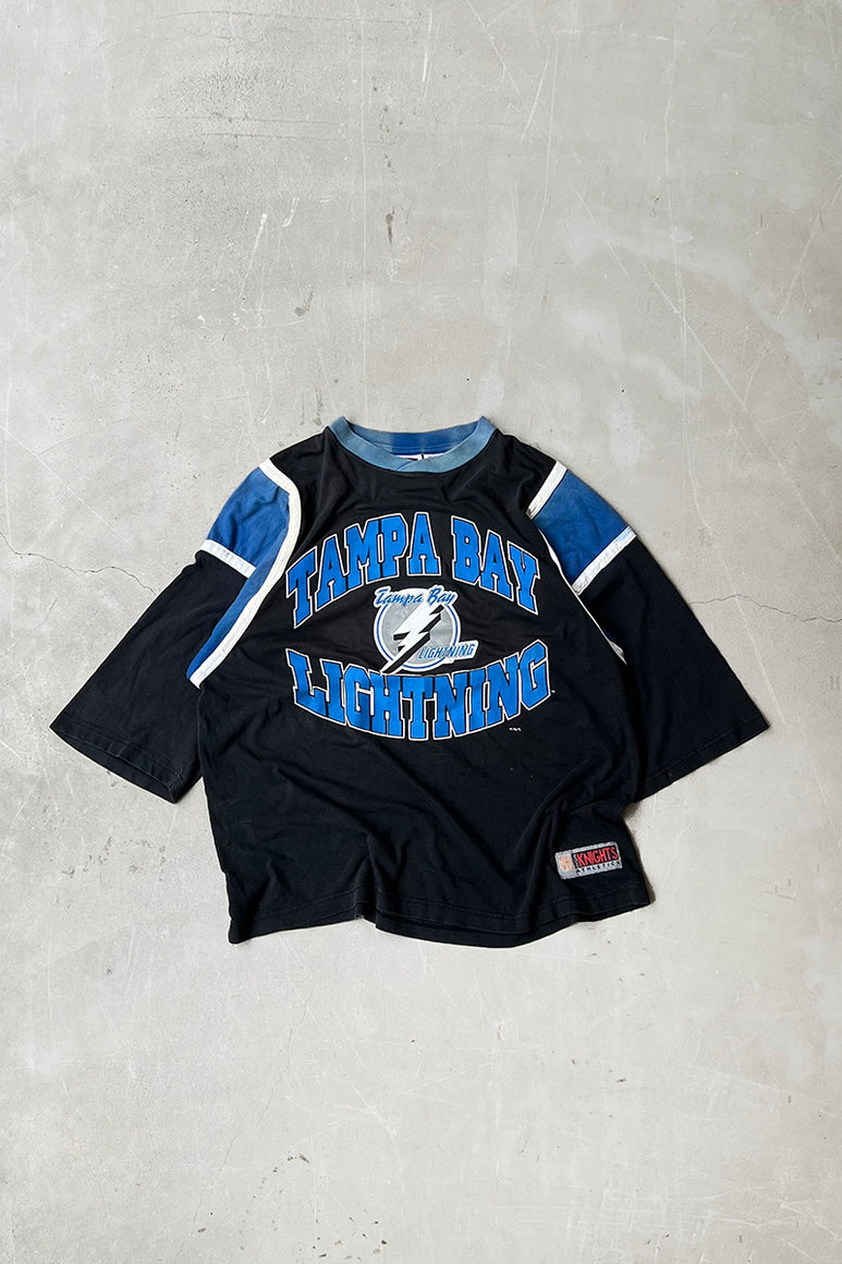 90'S NHL TAMPA BAY LIGHTNING V-NECK HOCKEY T-SHIRT / BLACK [SIZE: L USED]