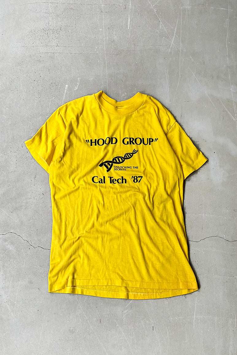 MADE IN USA 87'S HOOD GROUP T-SHIRT / YELLOW [SIZE: L USED]