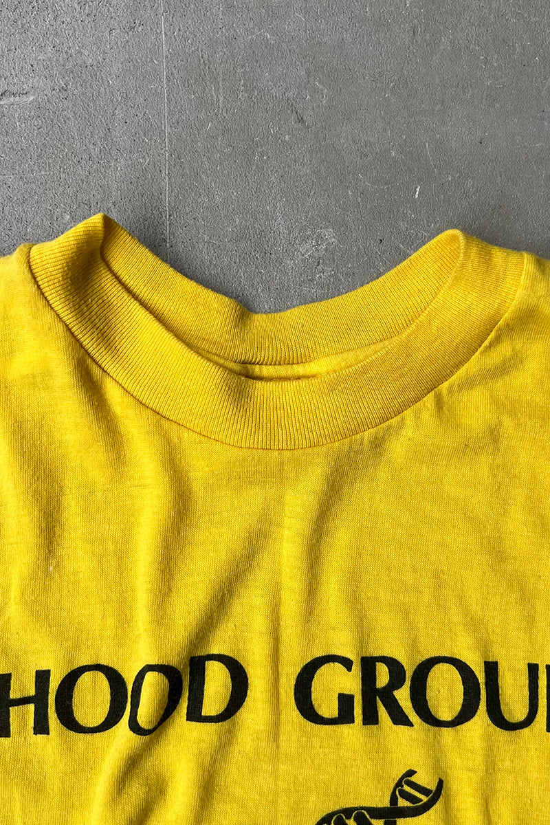 MADE IN USA 87'S HOOD GROUP T-SHIRT / YELLOW [SIZE: L USED]