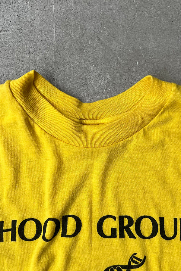 MADE IN USA 87'S HOOD GROUP T-SHIRT / YELLOW [SIZE: L USED]
