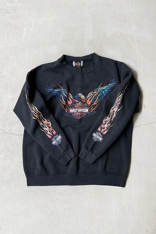MADE IN USA Y2K 00'S FLAME SWEATSHIRT / BLACK [SIZE: L USED]