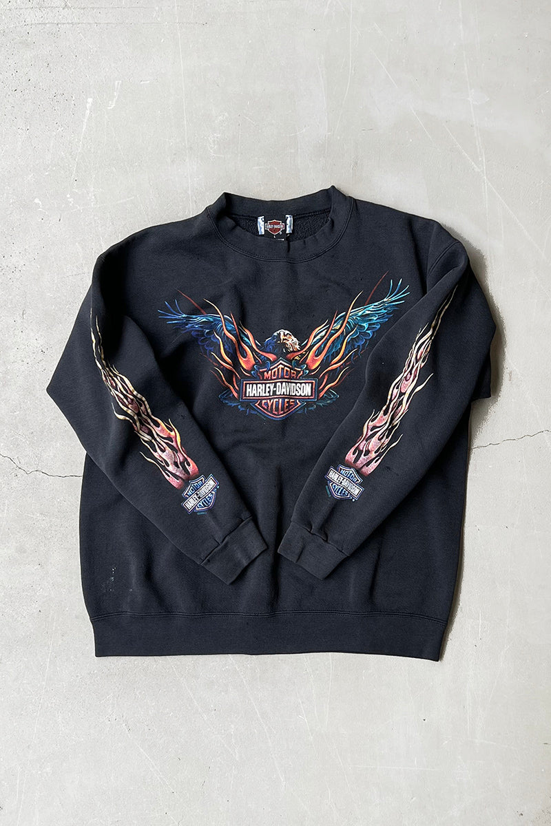 MADE IN USA Y2K 00'S FLAME SWEATSHIRT / BLACK [SIZE: L USED]