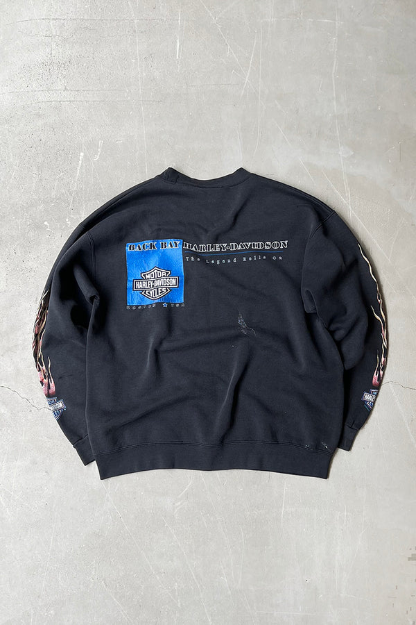 MADE IN USA Y2K 00'S FLAME SWEATSHIRT / BLACK [SIZE: L USED]