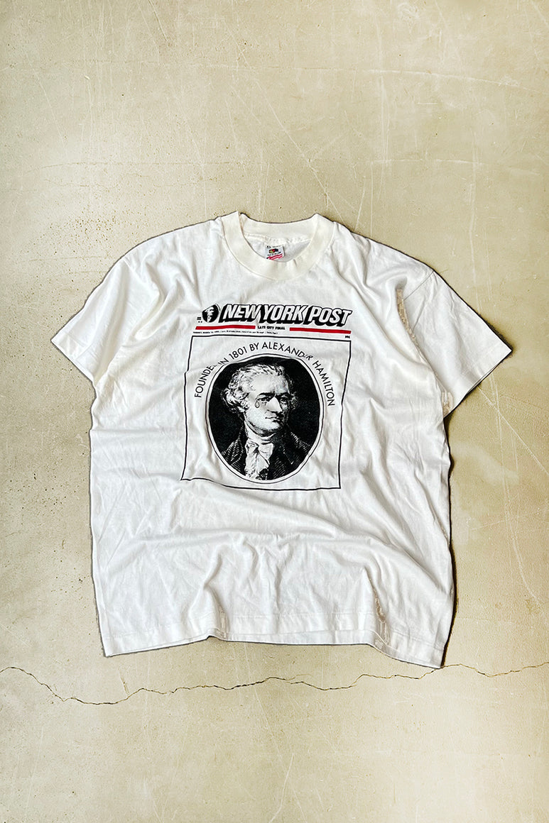 MADE IN USA 93'S NEW YORK POST T-SHIRT / WHITE [SIZE: XL USED]