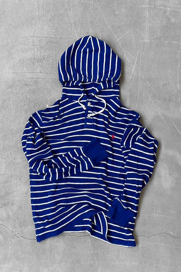 90'S L/S BORDER THERMAL HOODIE / BLUE [SIZE: L USED]