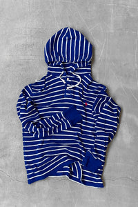 90'S L/S BORDER THERMAL HOODIE / BLUE [SIZE: L USED]