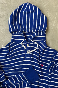 90'S L/S BORDER THERMAL HOODIE / BLUE [SIZE: L USED]