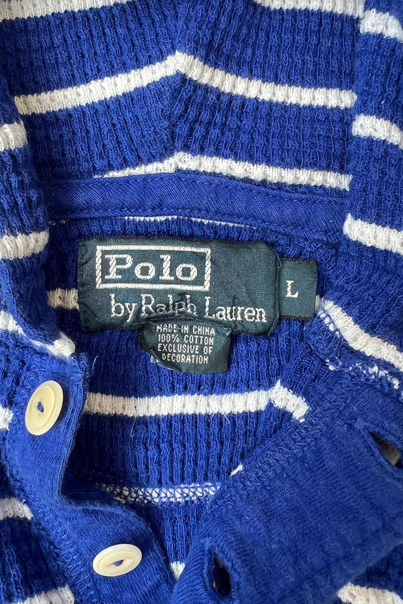 90'S L/S BORDER THERMAL HOODIE / BLUE [SIZE: L USED]
