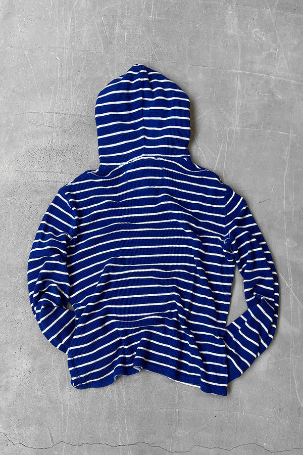 90'S L/S BORDER THERMAL HOODIE / BLUE [SIZE: L USED]