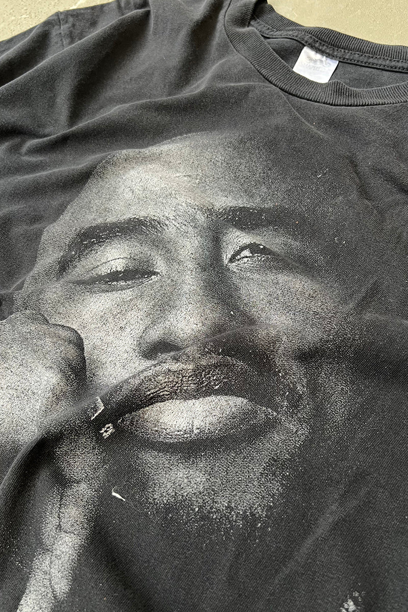 90's 2PAC PRINT HIP HOP T-SHIRT / BLACK [SIZE: L USED]