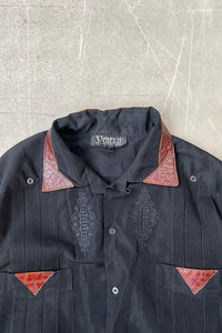 90'S CUBA LEATHER DESIGN S/S SHIRT / BLACK [SIZE: L USED]